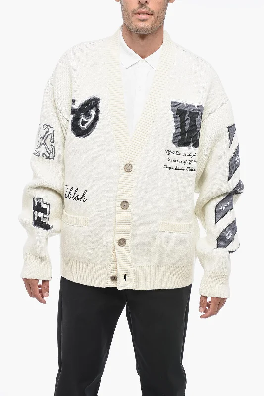 High Street Design Off-White Jaquard Oversized MOON Cardigan with Embroidered Detail