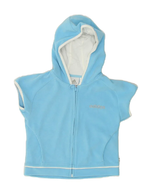 Advanced Customization ADIDAS Girls Short Sleeve Zip Hoodie Sweater 9-10 Years Blue Polyester