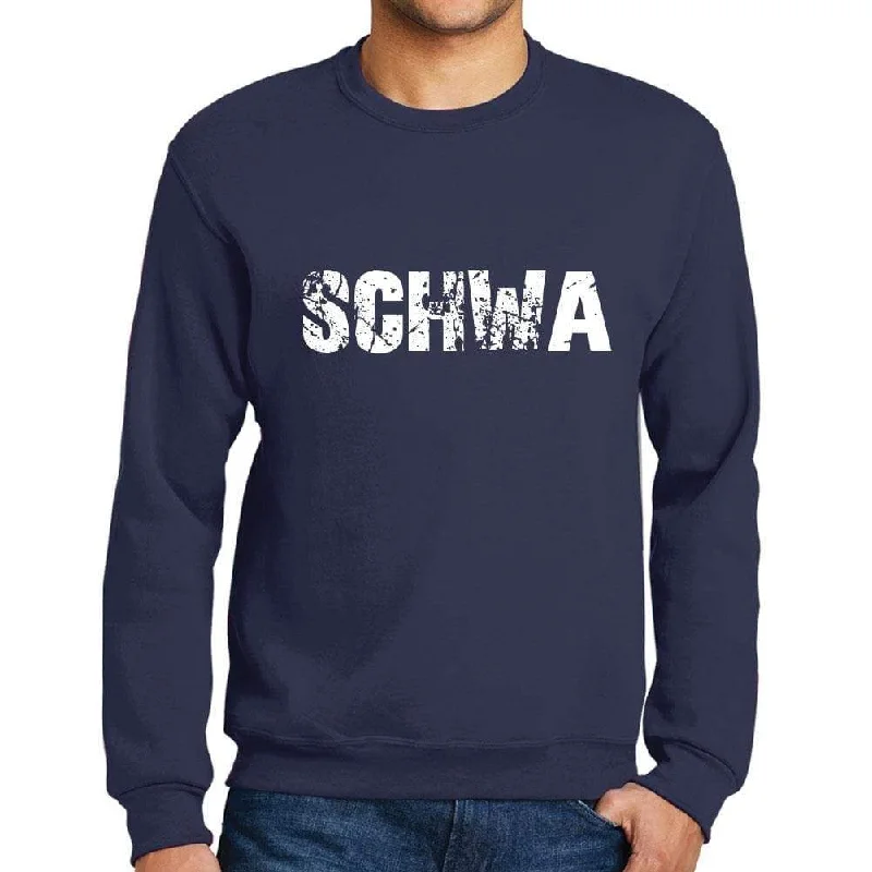 Casual Style Men's Printed Graphic Sweatshirt Popular Words SCHWA French Navy