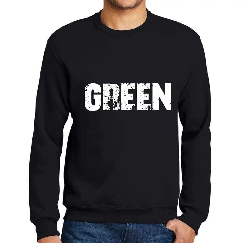 Trendy Items Men's Printed Graphic Sweatshirt Popular Words GREEN Deep Black