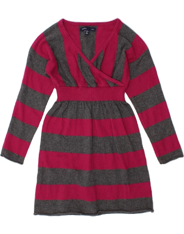 Soft Style GAP Girls Long Sleeve Jumper Dress 4-5 Years XS Grey Striped Cotton