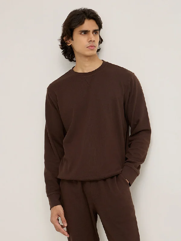 Comfortable down WES Lounge Brown Waffle-Textured Relaxed-Fit Cotton-Blend Sweatshirt