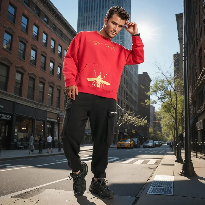Elegant And Charming Urban Cheetah Oversized Fleece Sweatshirt in Red