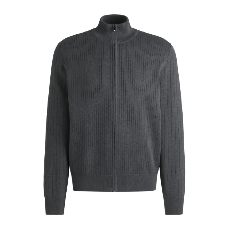 Soft Fabrics Zip-up cotton cardigan with knitted pinstripes