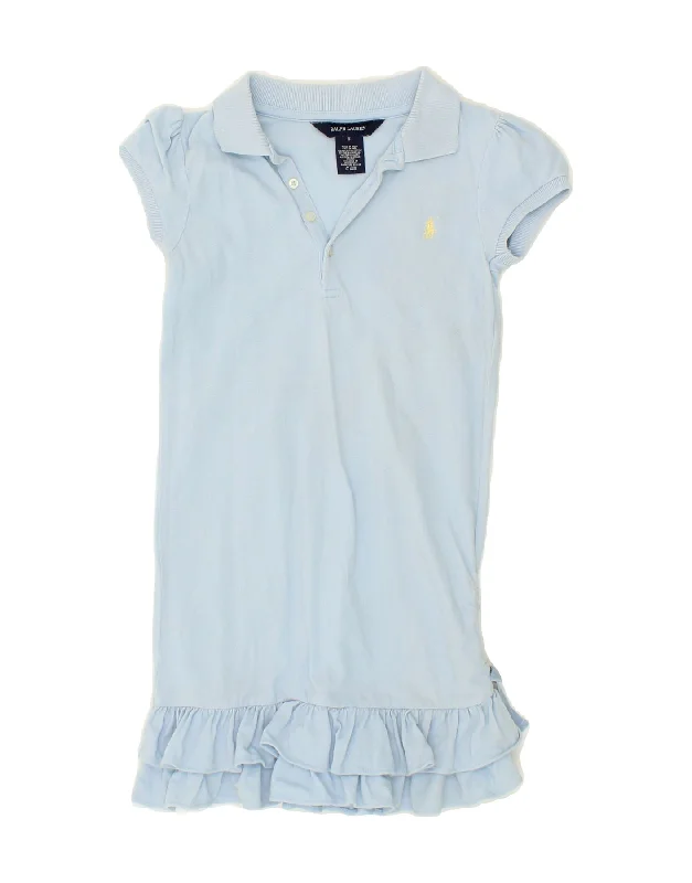 Free Design RALPH LAUREN Girls Ruffle Polo Dress 5-6 Years Blue Cotton