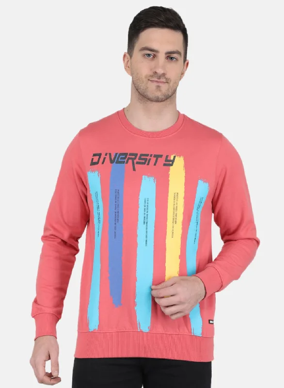 High-end Design Men Peach Solid Sweatshirt