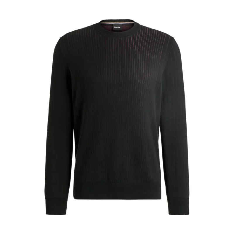 Relaxed Wear Cotton sweater with knitted vertical stripes in regular fit
