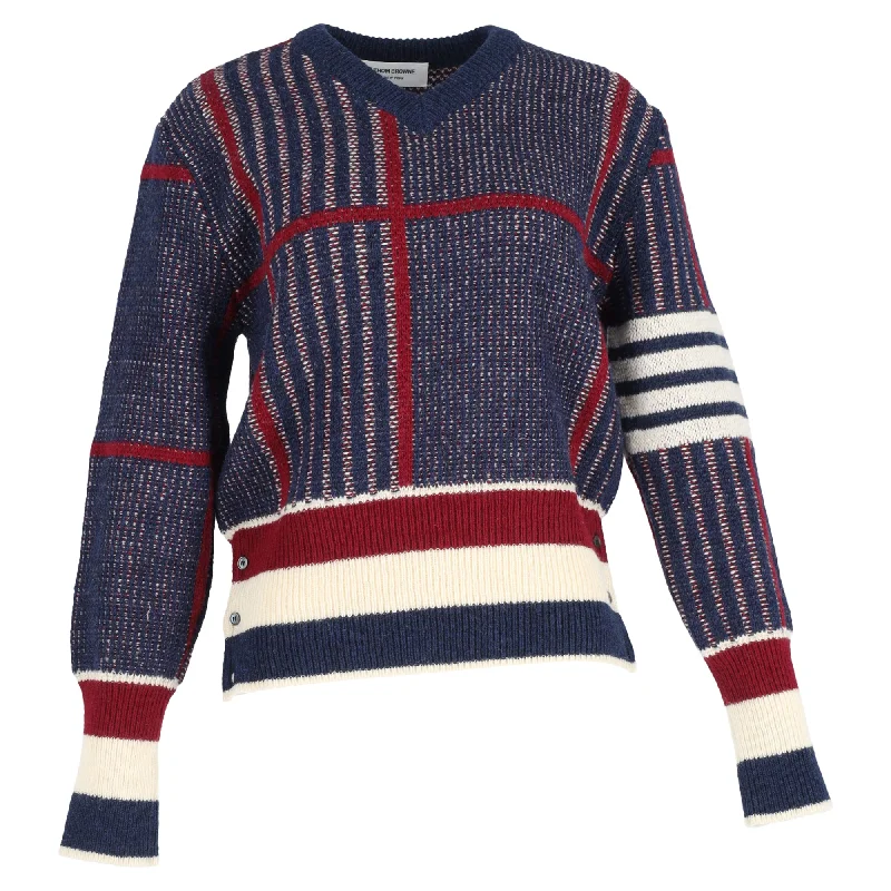 Goddess Outfit Thom Browne Plaid V-Neck Sweater in Multicolor Wool