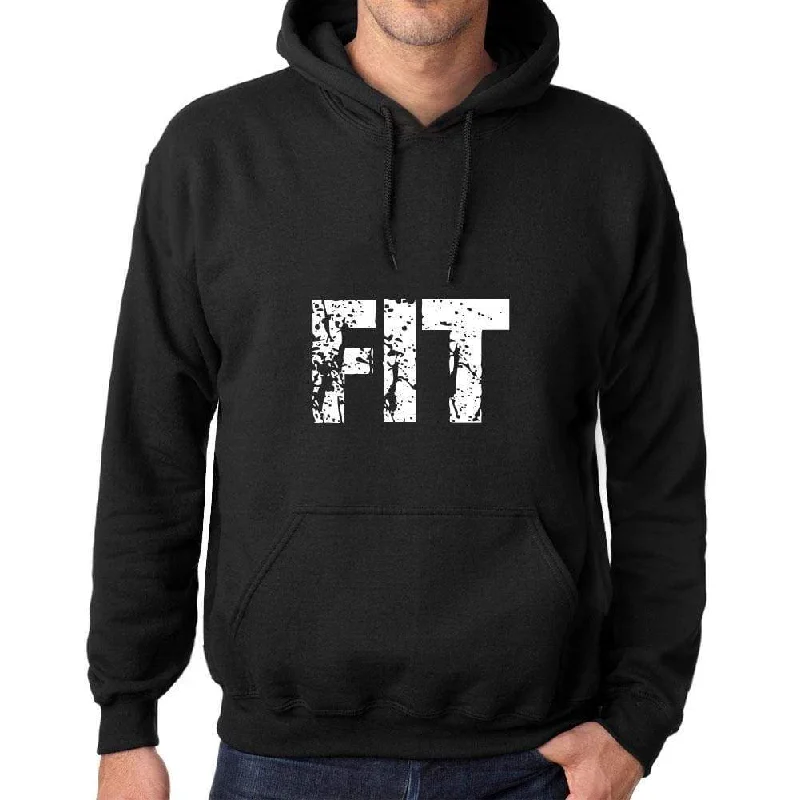 Stylish Comfort Men's Women's Unisex Printed Graphic Cotton Hoodie Soft Heavyweight Hooded Sweatshirt Pullover Popular Words FIT Deep Black