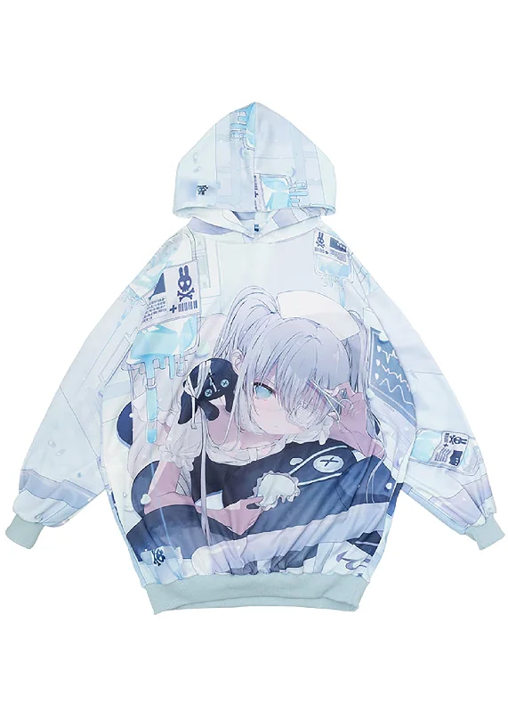 Beautiful Romance Healing Hearts Oversized Anime Blue Hoodie