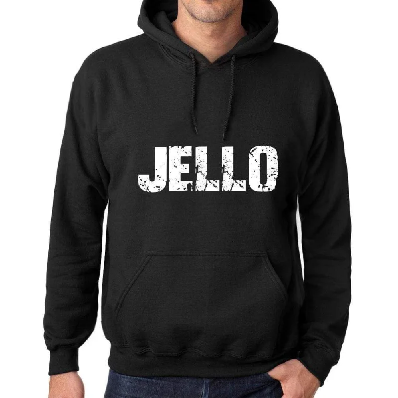 Elegant Design Men's Women's Unisex Printed Graphic Cotton Hoodie Soft Heavyweight Hooded Sweatshirt Pullover Popular Words JELLO Deep Black