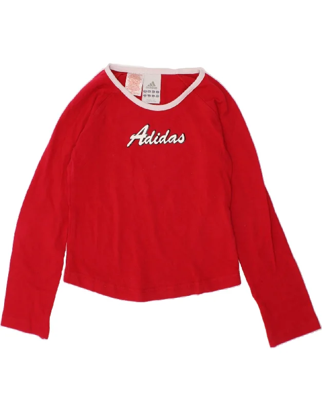 Comfort Fit ADIDAS Girls Graphic Top Long Sleeve 7-8 Years Red Cotton