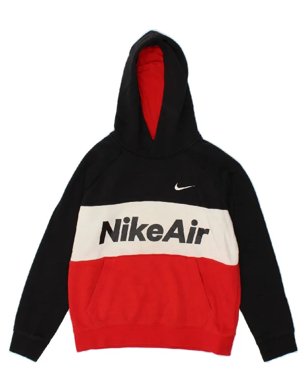 Exquisite Craftsmanship NIKE Boys Graphic Hoodie Jumper 12-13 Years Large Black Colourblock Cotton