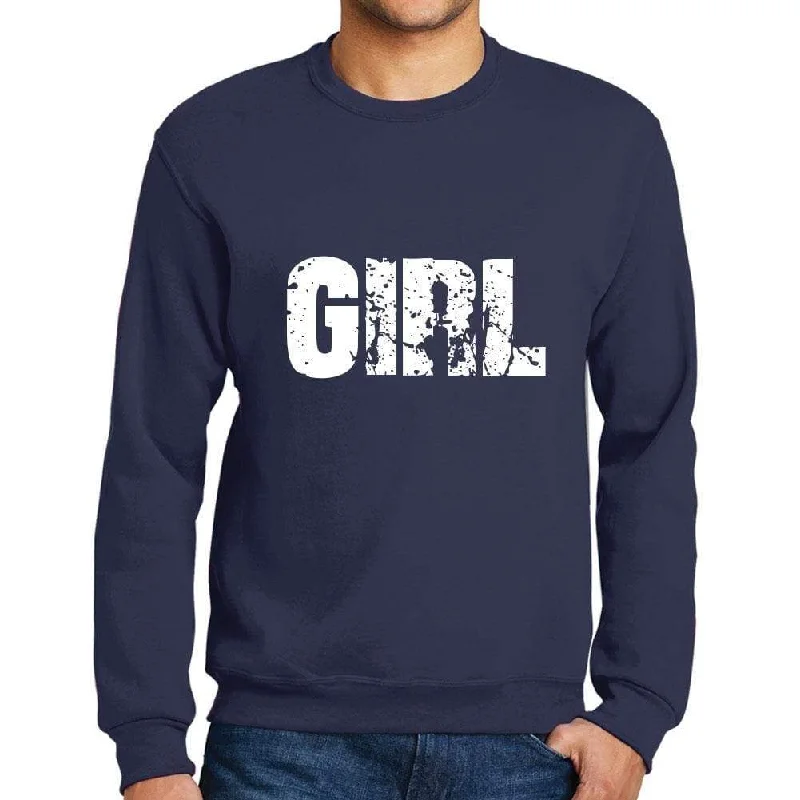 Cozy Lifestyle Men's Printed Graphic Sweatshirt Popular Words GIRL French Navy