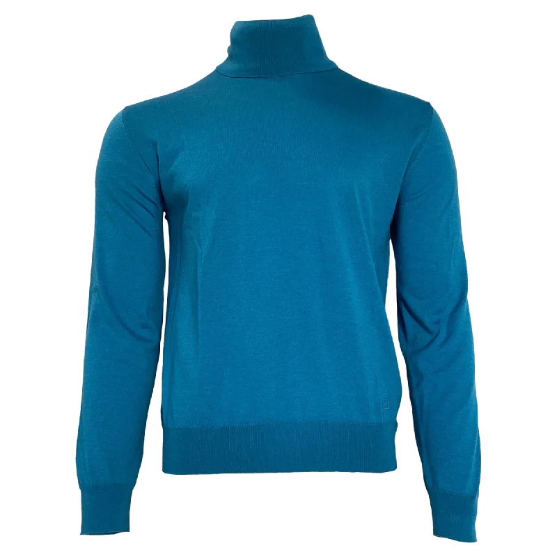 Soft Relaxation Wear Valentino Garavani Knitted Turtle Neck Sweater in Blue Wool