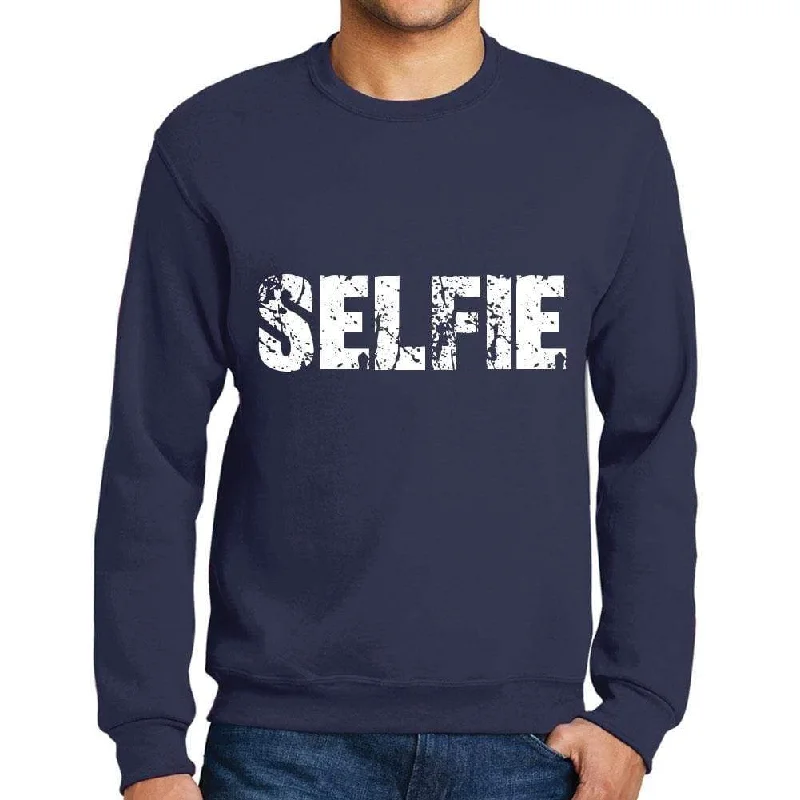 Trendy Items Men's Printed Graphic Sweatshirt Popular Words SELFIE French Navy