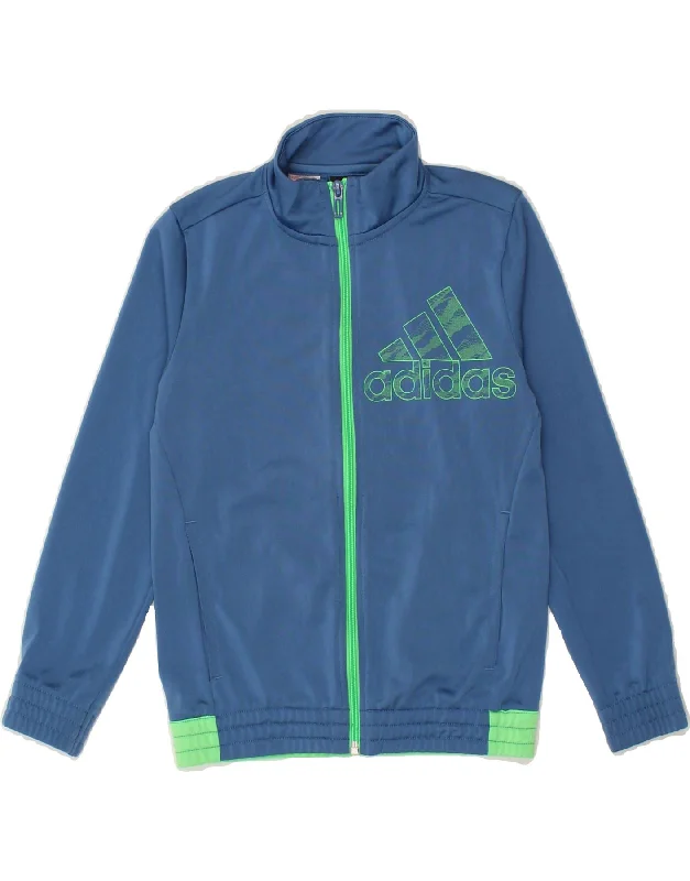 Fresh And Capable ADIDAS Boys Graphic Tracksuit Top Jacket 7-8 Years Blue Polyester