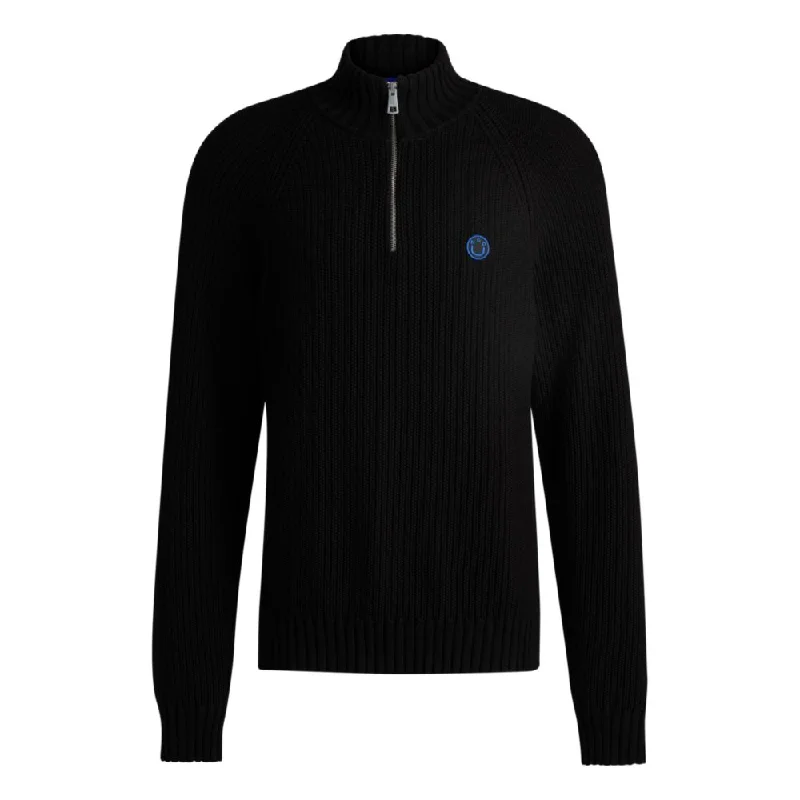 Exquisite Craftsmanship Quarter-zip relaxed-fit sweater in ribbed-knit cotton