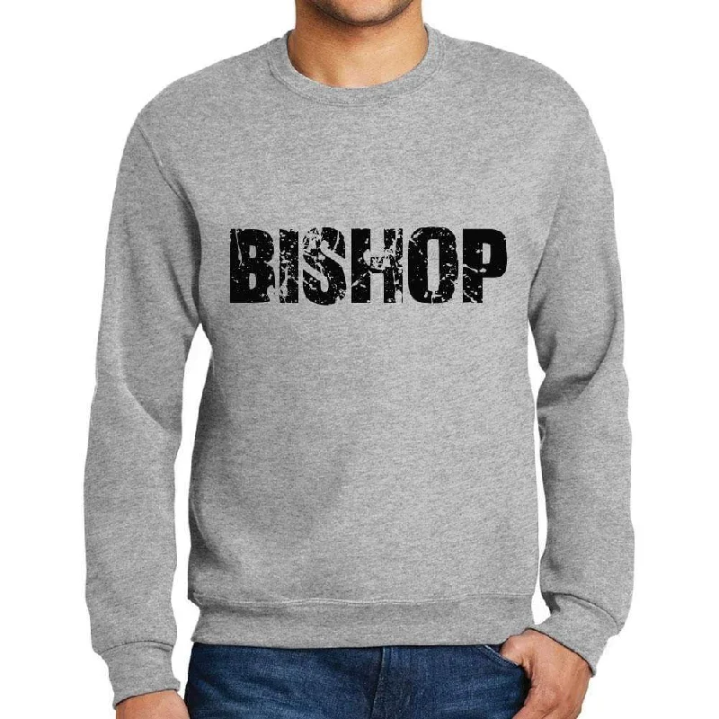 Relaxed Fashion Men's Printed Graphic Sweatshirt Popular Words BISHOP Grey Marl