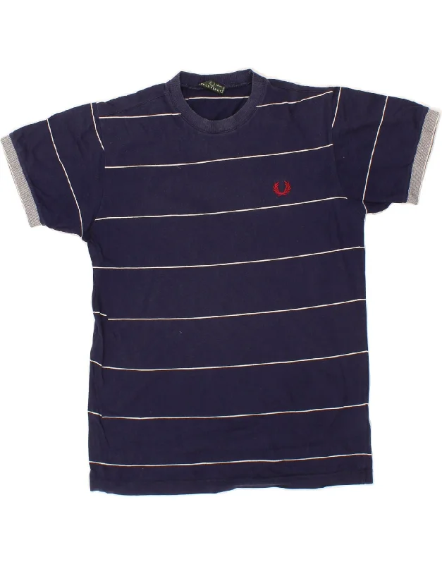 Luxury Classic FRED PERRY Boys T-Shirt Top 11-12 Years Navy Blue Striped Cotton