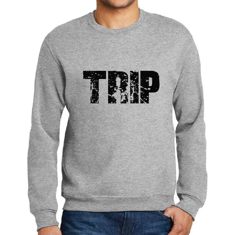 Fashion Must-have Men's Printed Graphic Sweatshirt Popular Words TRIP Grey Marl
