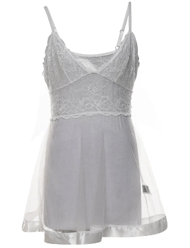 Casual Elegance Sheer White Bow Detail Babydoll - M