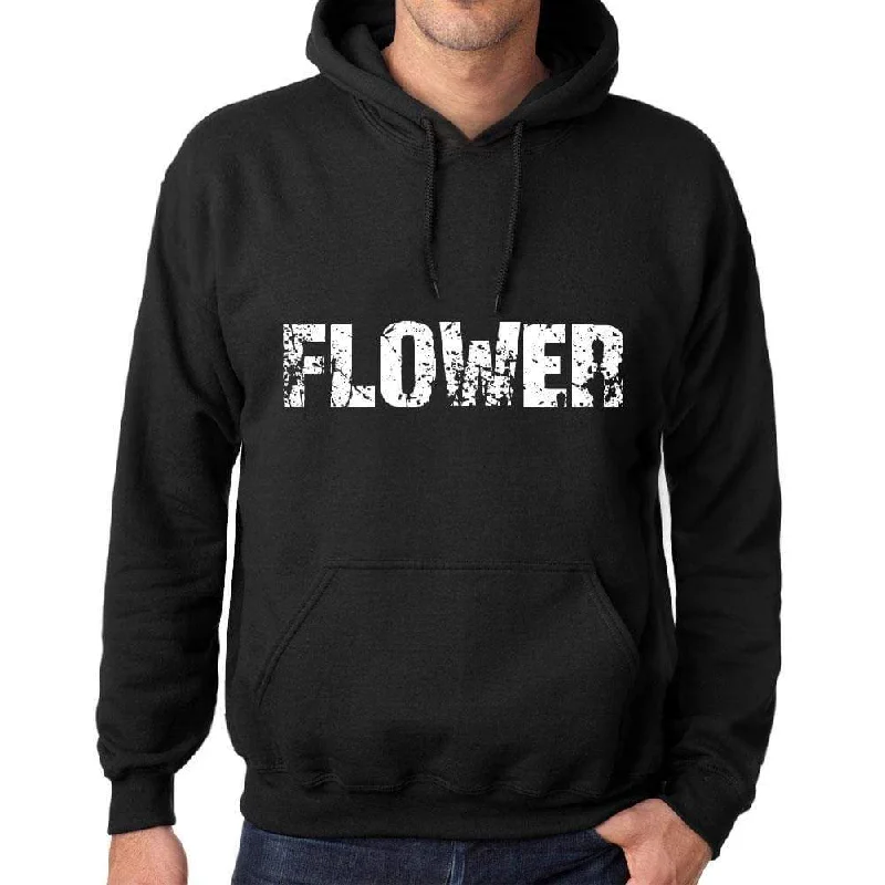 Personalized Wear Men's Women's Unisex Printed Graphic Cotton Hoodie Soft Heavyweight Hooded Sweatshirt Pullover Popular Words FLOWER Deep Black