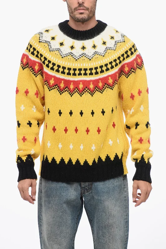 Sports Design Moncler GRENOBLE Crew Neck Wool Blend Pullover with Fairisle Motif
