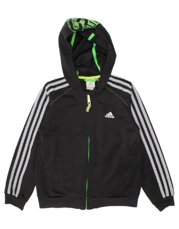 Light And Breathable ADIDAS Boys Graphic Zip Hoodie Sweater 9-10 Years Black Polyester