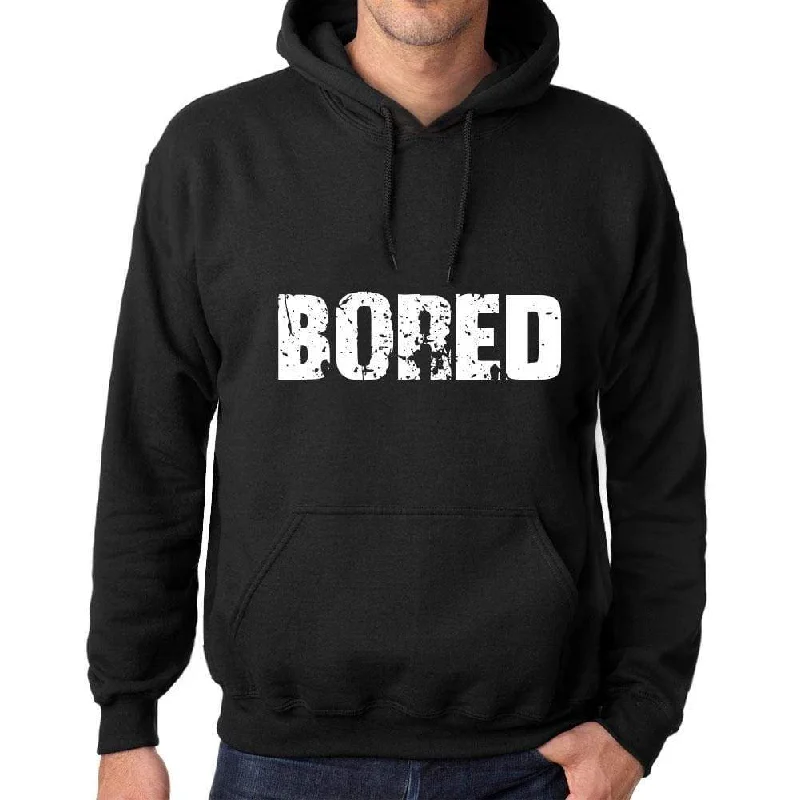 American Style Men's Women's Unisex Printed Graphic Cotton Hoodie Soft Heavyweight Hooded Sweatshirt Pullover Popular Words BORED Deep Black