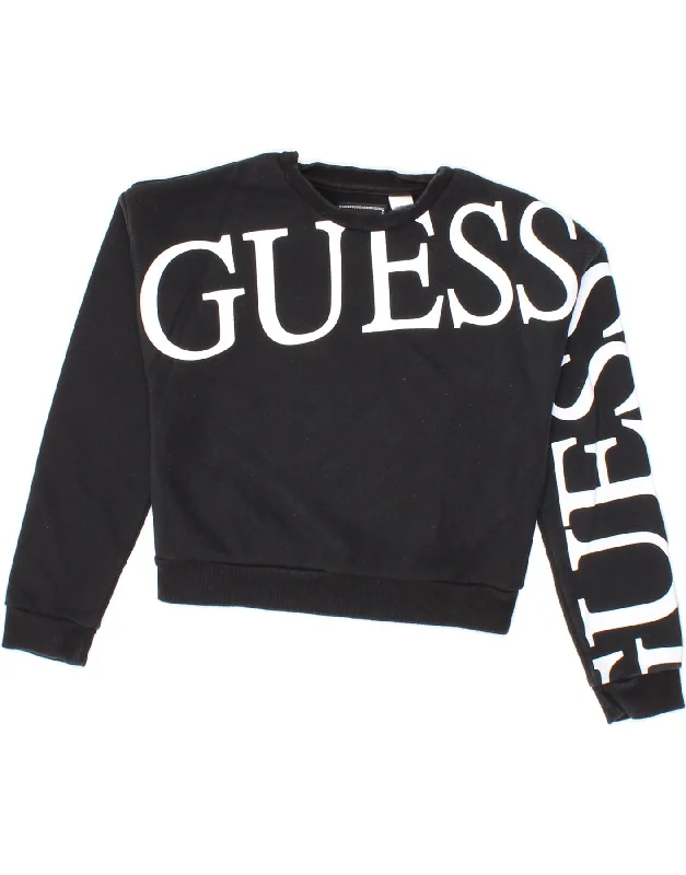 Exquisite Tailoring GUESS Girls Graphic Sweatshirt Jumper 7-8 Years Black Cotton