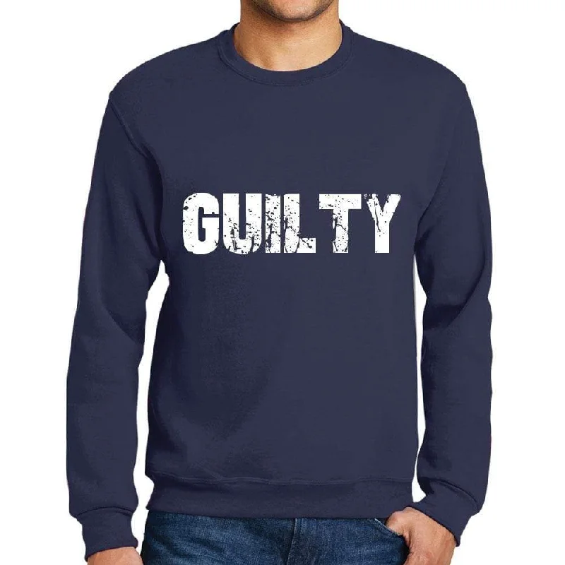 Comfy Chic Wear Men's Printed Graphic Sweatshirt Popular Words GUILTY French Navy