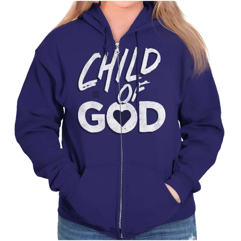 Embroidered Letters Child Of God Zip Hoodie