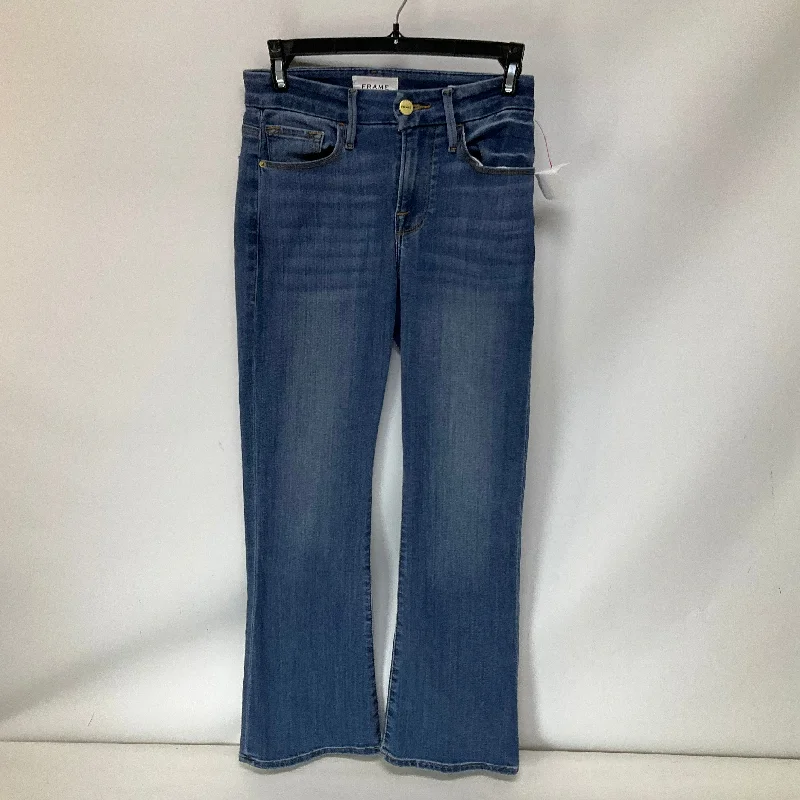 Casual Comfort Wear Jeans Boot Cut By Frame In Blue Denim, Size: 0