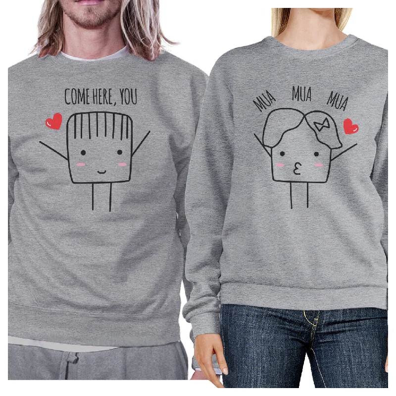 Urban Comfort Come Here You Mua Mua Mua Matching Couple Grey Sweatshirts
