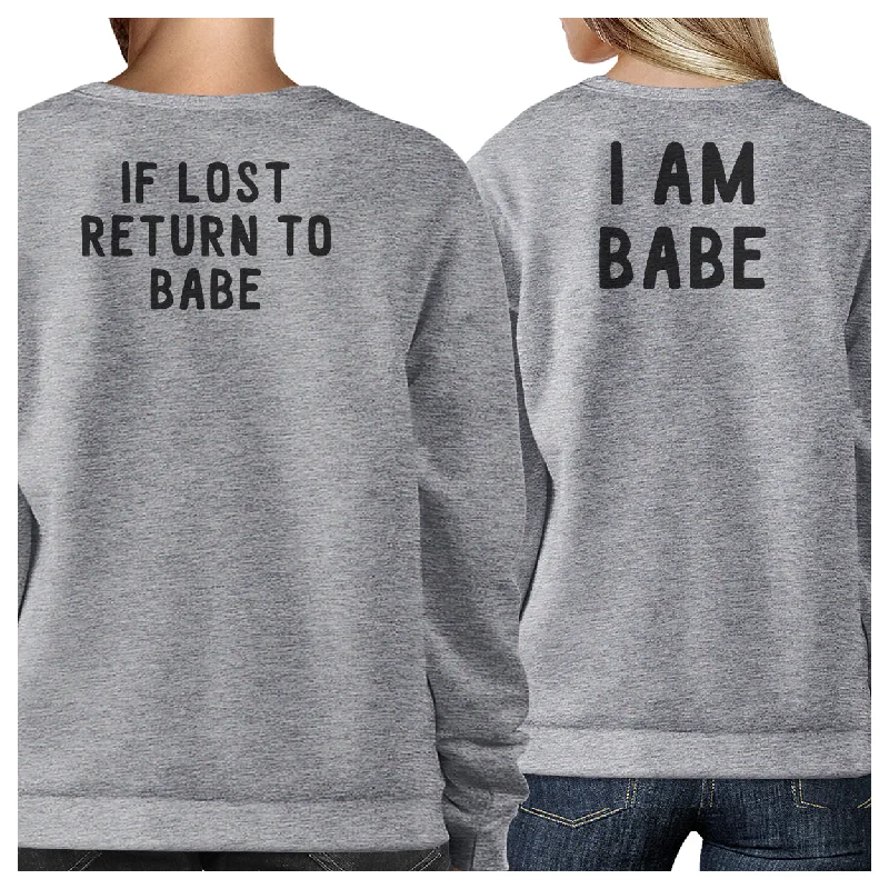 Cozy Sweaters If Lost Return To Babe And I Am Babe Matching Couple Grey Sweatshirts