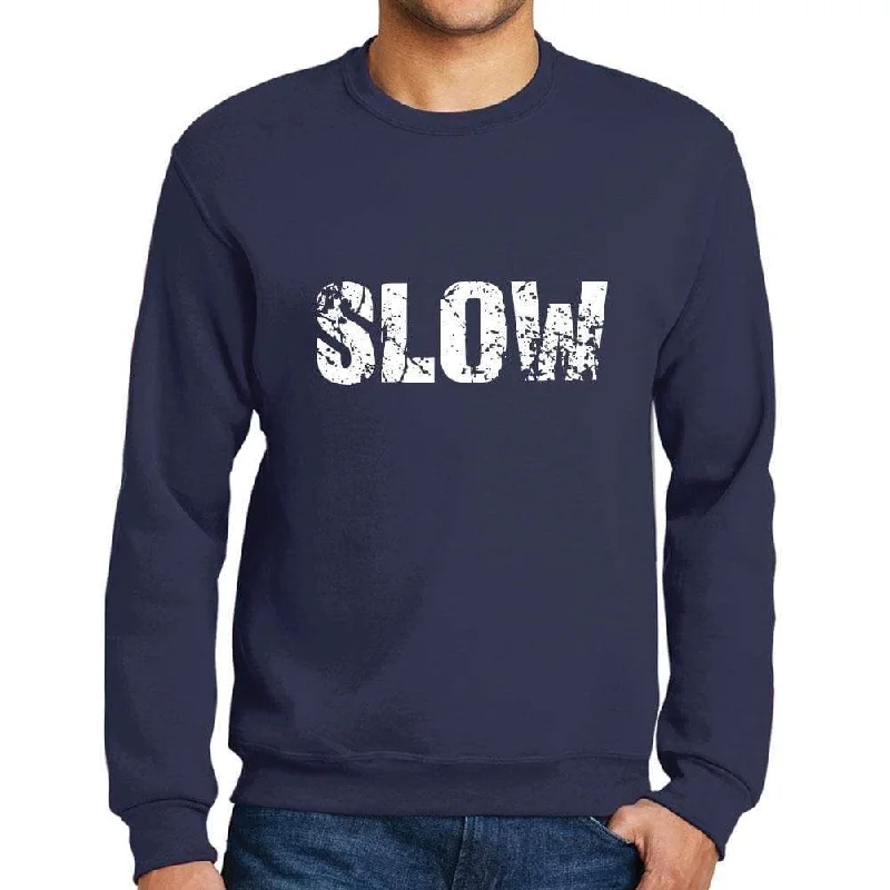 Stylish Fit Men's Printed Graphic Sweatshirt Popular Words SLOW French Navy