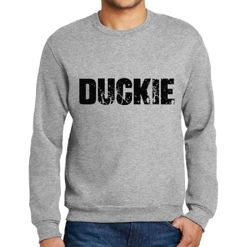 All-Day Wear Men's Printed Graphic Sweatshirt Popular Words DUCKIE Grey Marl