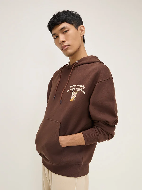 Warm Winter Series Nuon Brown Typographic Relaxed-Fit Cotton-Blend Sweatshirt