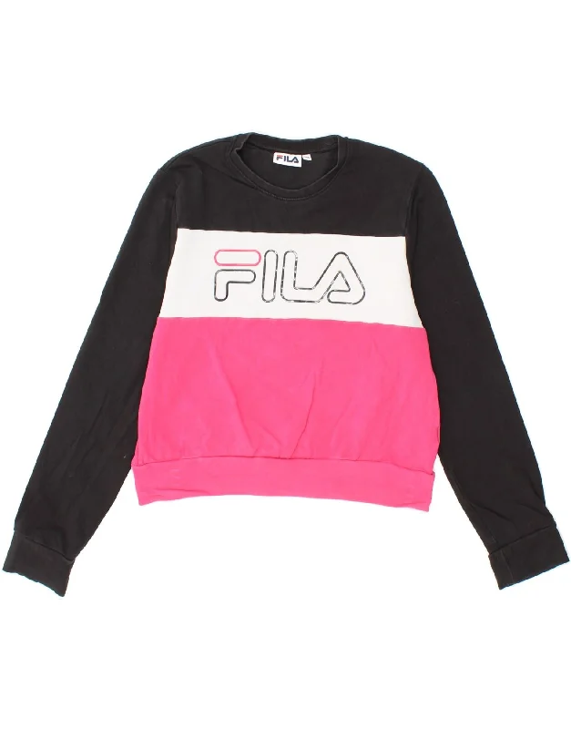 European Plan FILA Girls Crop Graphic Sweatshirt Jumper 13-14 Years Black Colourblock