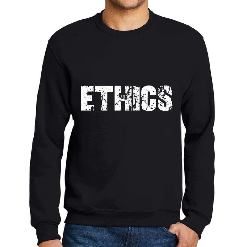 Soft Fabric Looks Men's Printed Graphic Sweatshirt Popular Words ETHICS Deep Black