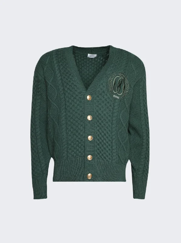 Romantic Data Bally Cable-Knit Wool Cardigan Green