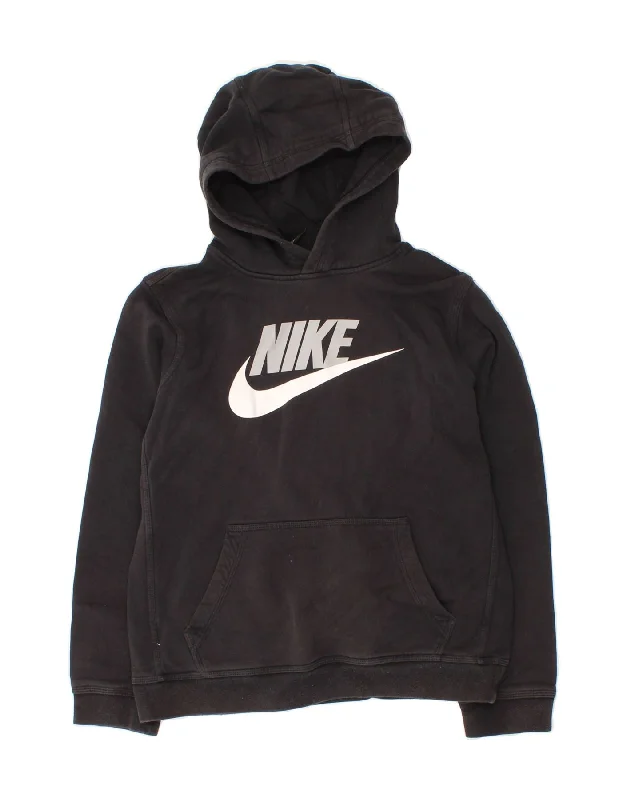 Design And Tailoring NIKE Boys Standard Fit Graphic Hoodie Jumper 13-14 Years XL Black Cotton