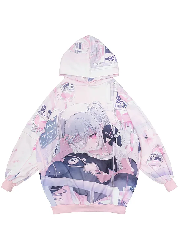 Elegant Style Healing Hearts Oversized Anime Pink Hoodie