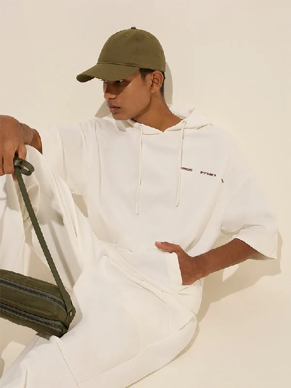 Soft Comfort Wear Studiofit White Text Design Relaxed-Fit Cotton-Blend Hoodie