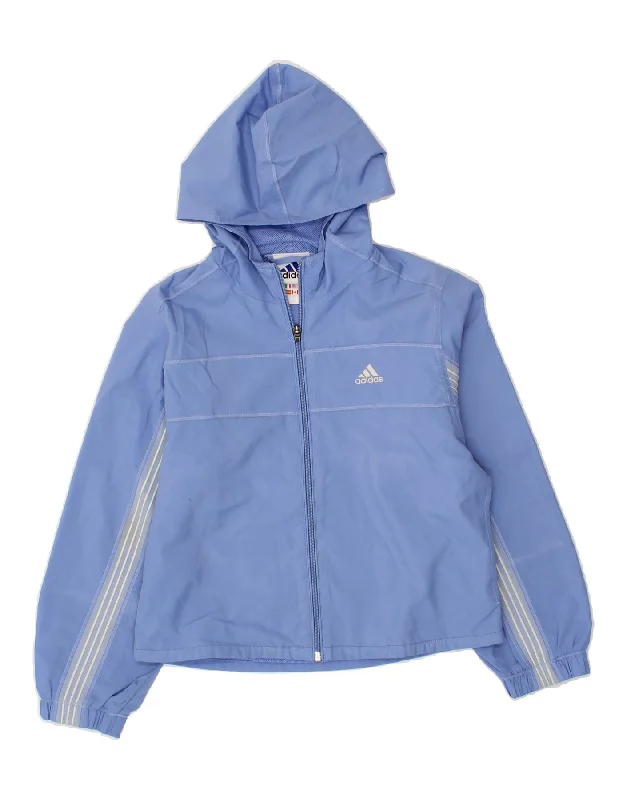 Trendy Comfort ADIDAS Boys Hooded Rain Jacket 9-10 Years Medium Blue Polyester