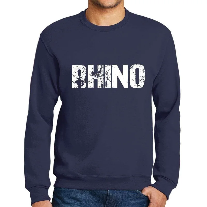 Casual Choice Men's Printed Graphic Sweatshirt Popular Words RHINO French Navy