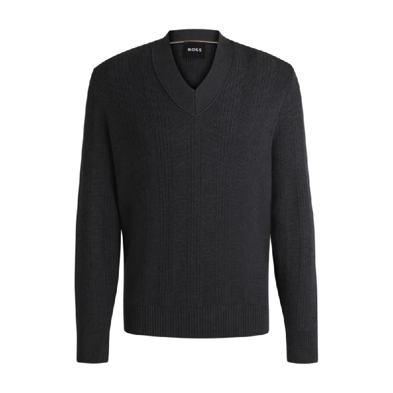 Luxe Comfort Mixed-structure V-neck sweater in wool
