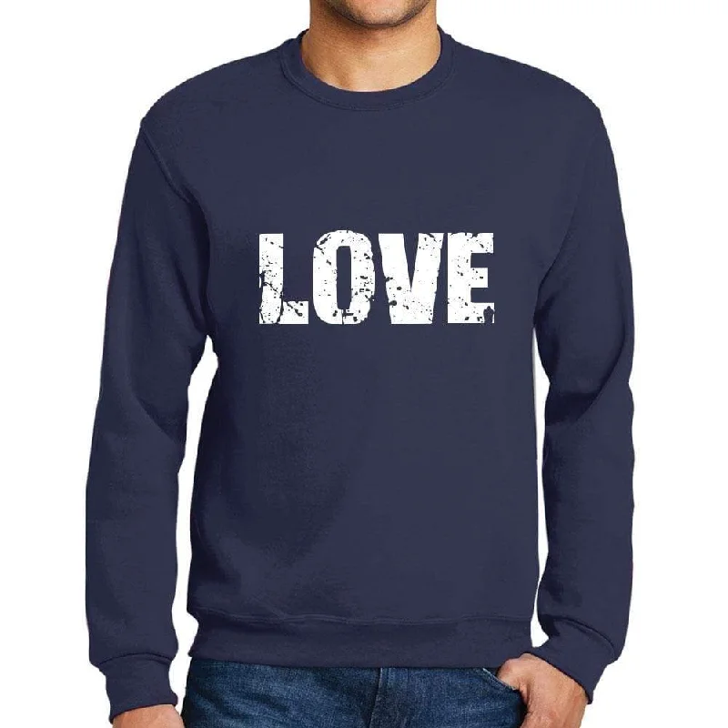 Breathable Comfort Men's Printed Graphic Sweatshirt Popular Words LOVE French Navy