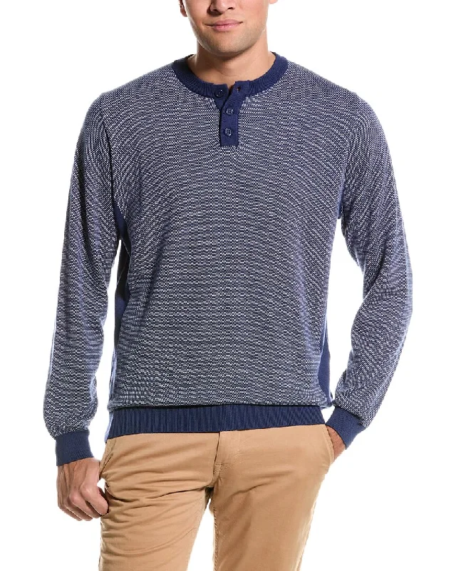 Comfortable Mind Alashan Birdseye Colorblocked Henley Cashmere-Blend Pullover